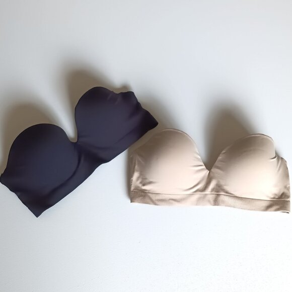 Bundle Lot of 2 Seamless Strapless Bras in Nude / Black SIZE Medium (34C / 36B) - Picture 3 of 7
